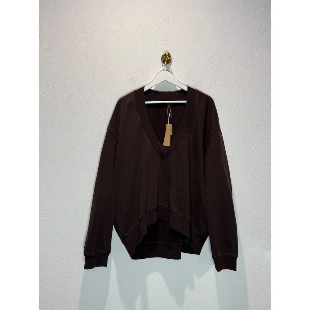 SKIMS NWT Boyfriend Fleece V Neck Pullover Espresso Brown LS-LST-10183W Large